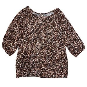 ANN TAYLOR LOFT Tan Black Soft 3/4 Sleeve Keyhole Back Top Shirt Size XSP NWT